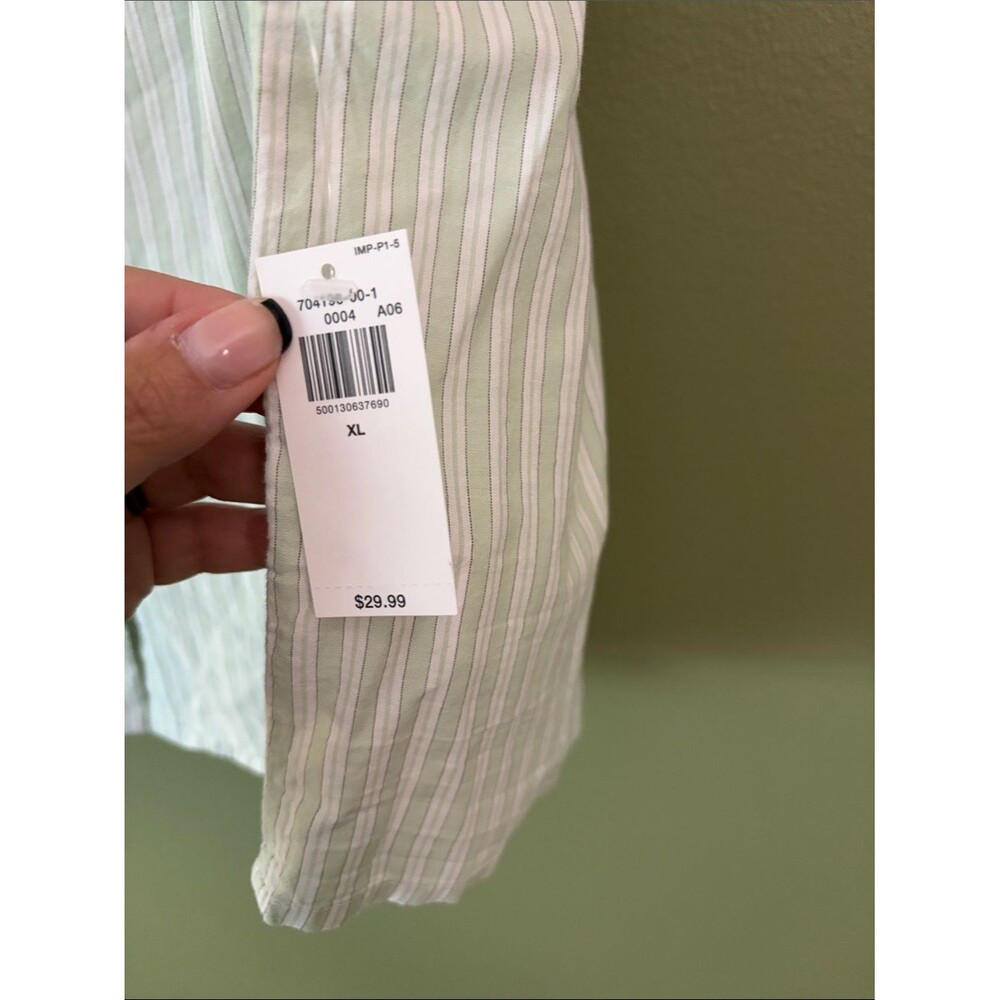 NWT Old Navy Flutter Sleeve Button Down Shirt GReen Striped Sz XL - Picture 5 of 7